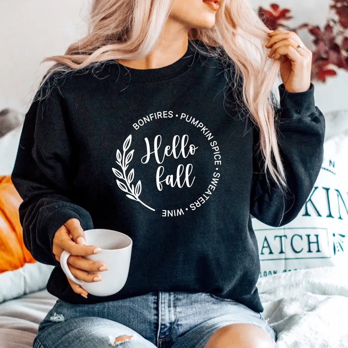 Hello Fall Black Crewneck