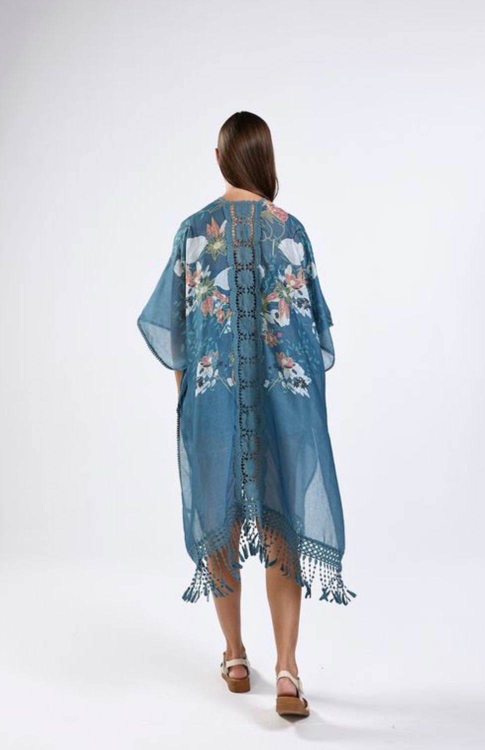 Teal Floral Kimono - One Size