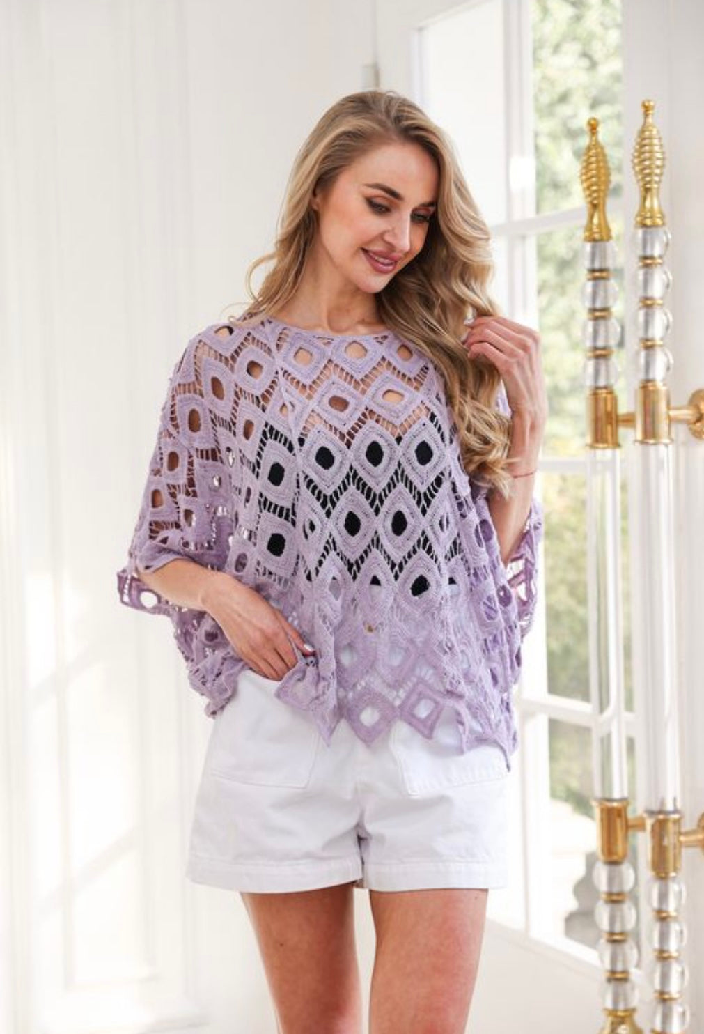 Crochet Top Diamond Pattern Lavender One Size