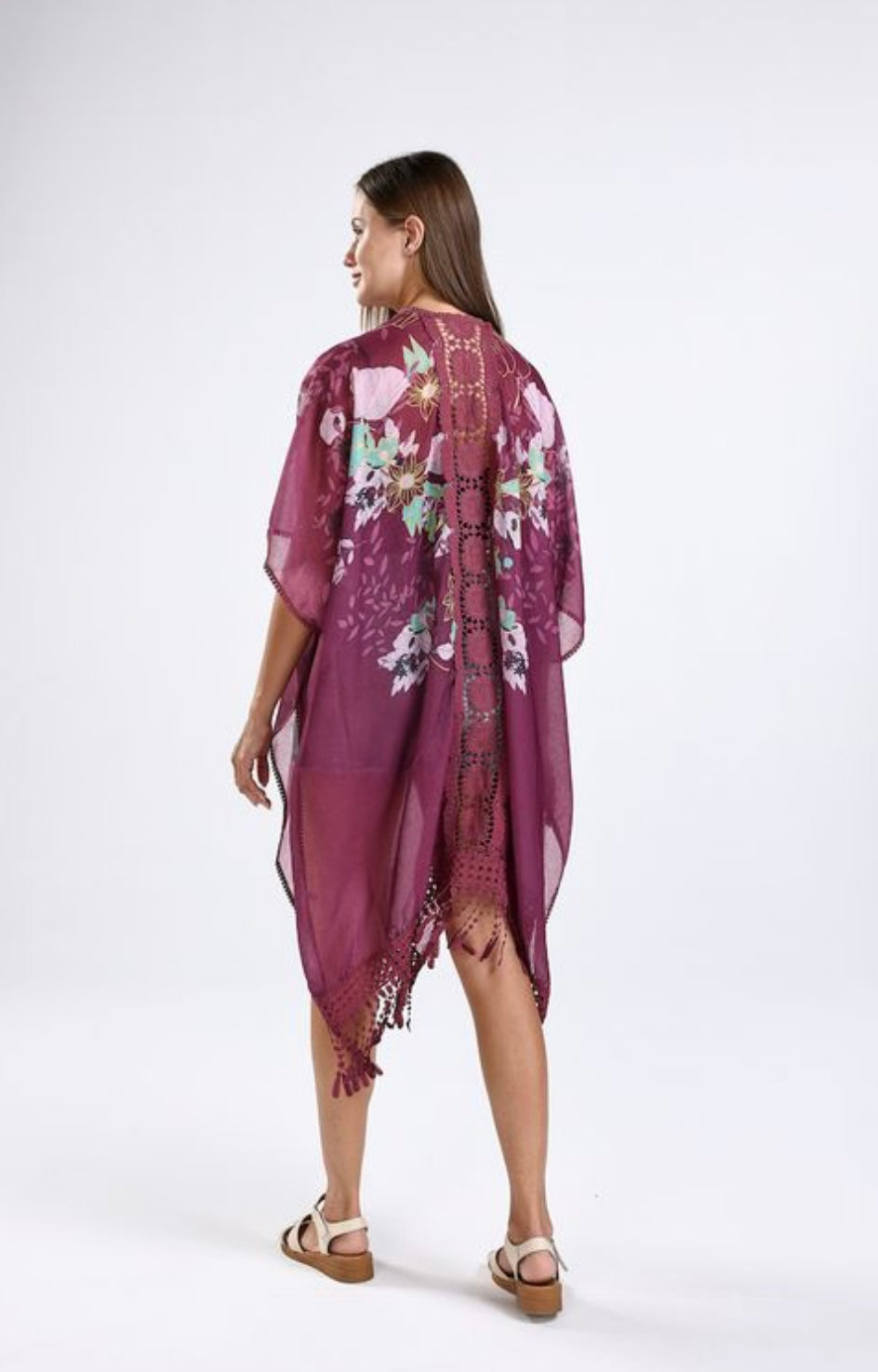 Burgundy Floral Kimono - One Size