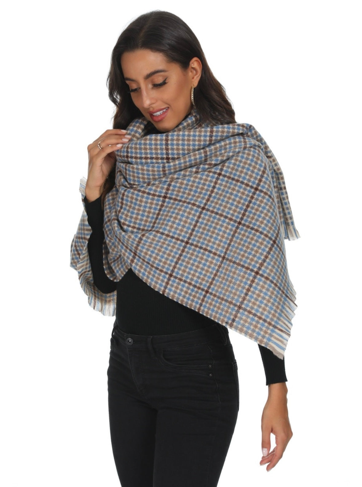 Brown & Blue Plaid Scarf