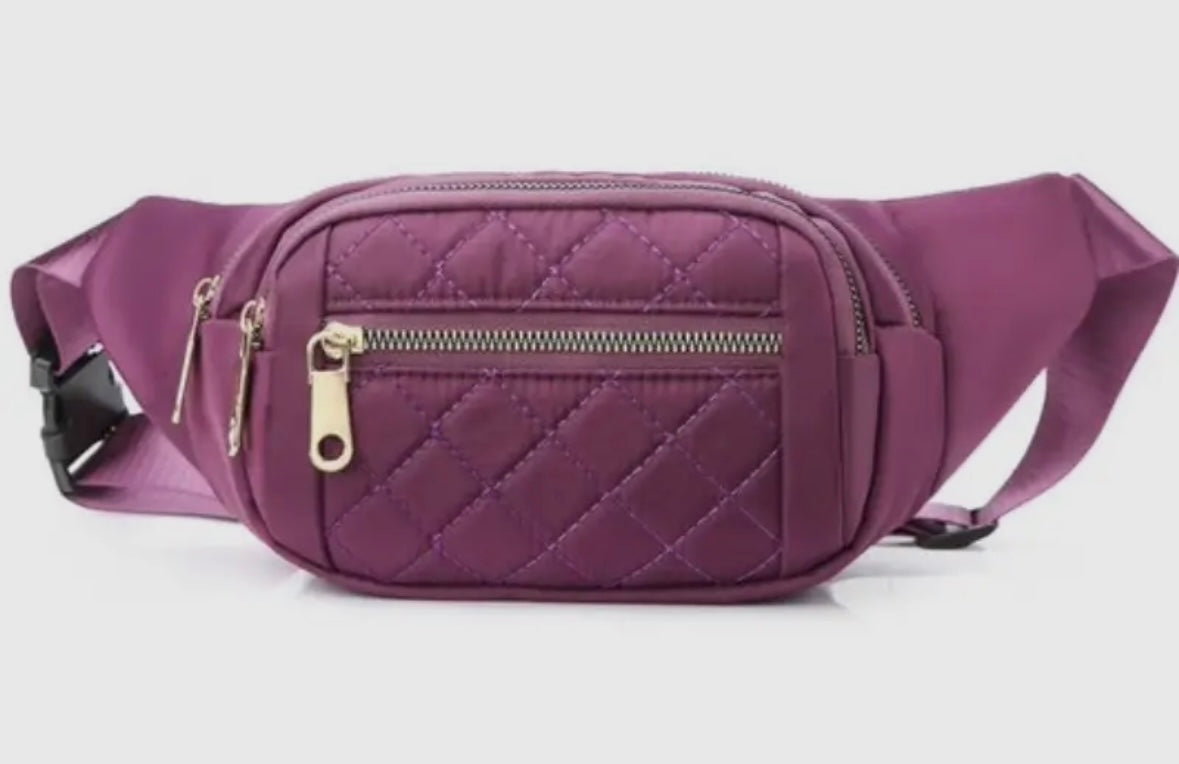 Quilted Multi Pocket Waist Belt Bag