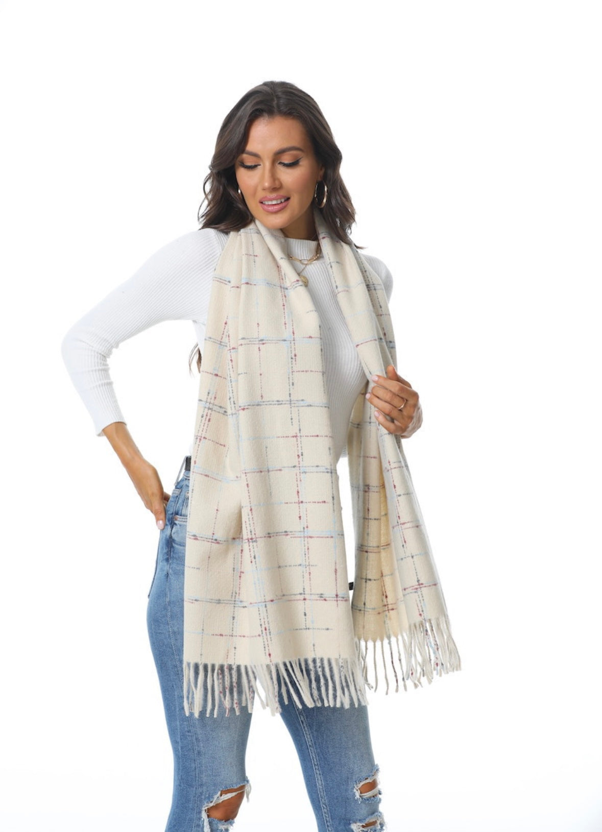 Creamy Plaid Scarf