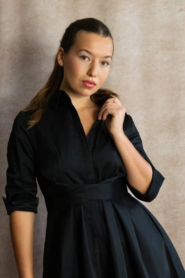 Tessa Shirt Dress 3/4 Sleeve/Black