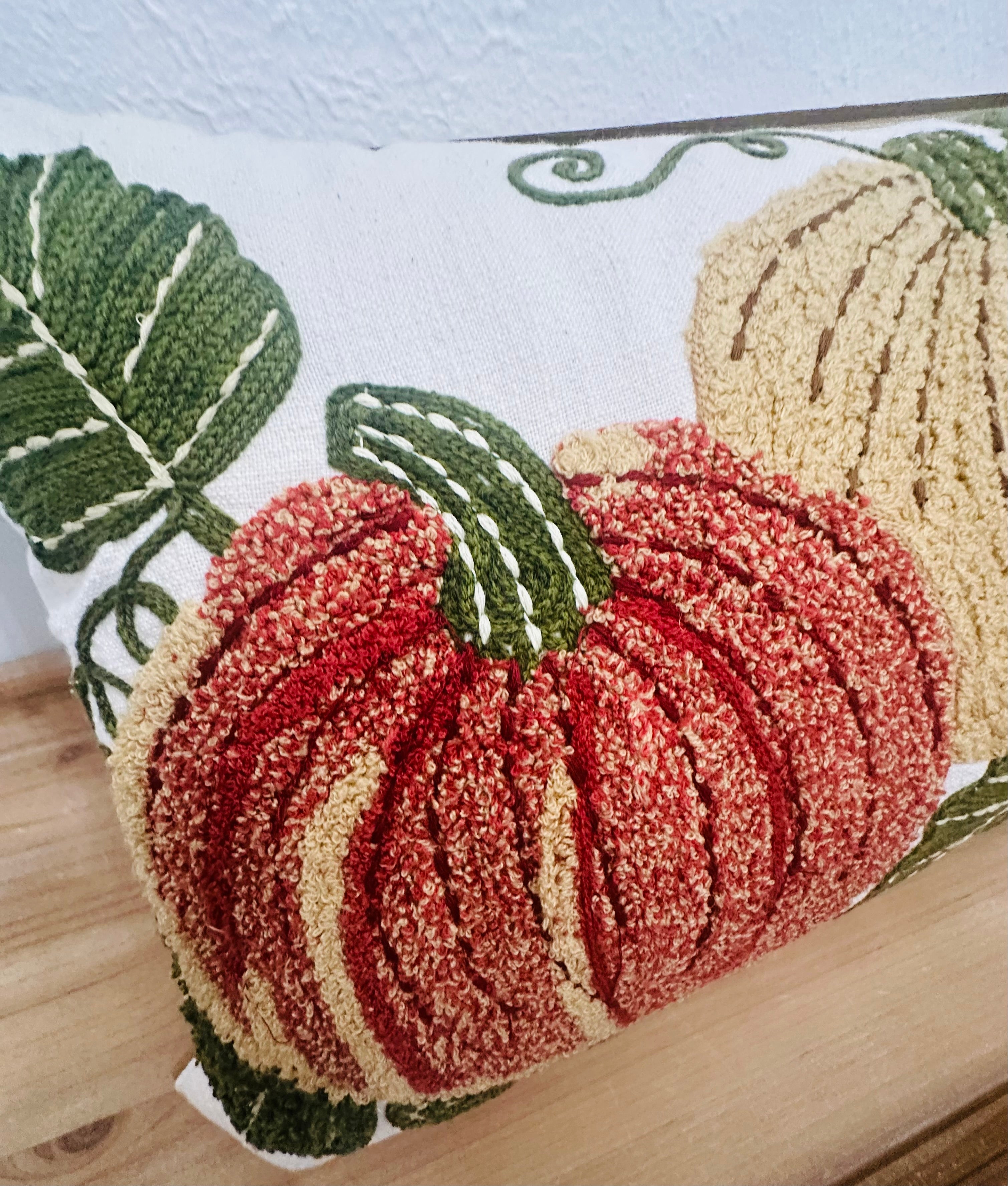 Embroidered Fall Pumpkin Lumbar Pillow