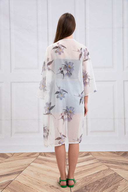 White & Pastel Floral Kimono/One Size