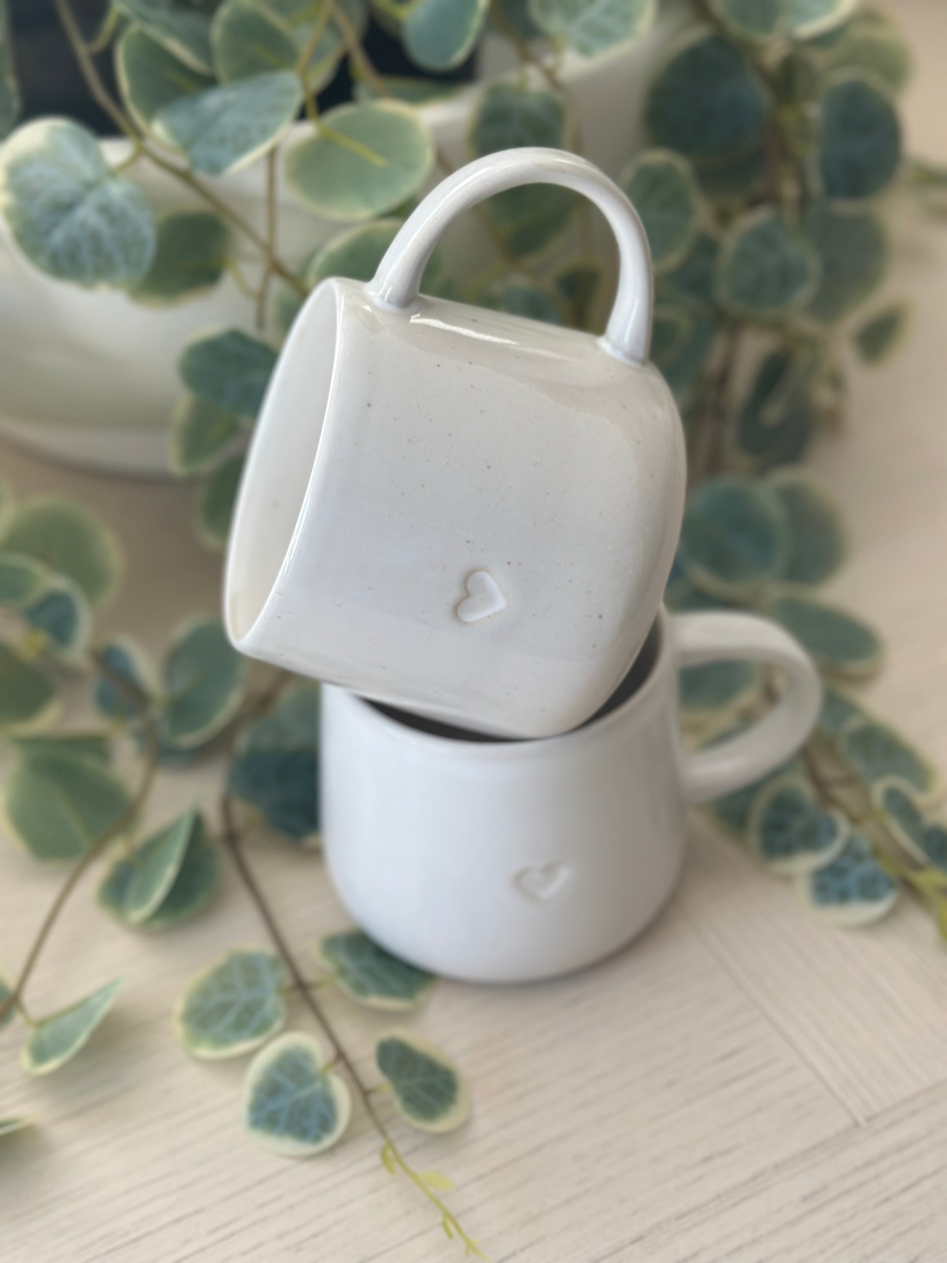 White Stoneware Heart Mug