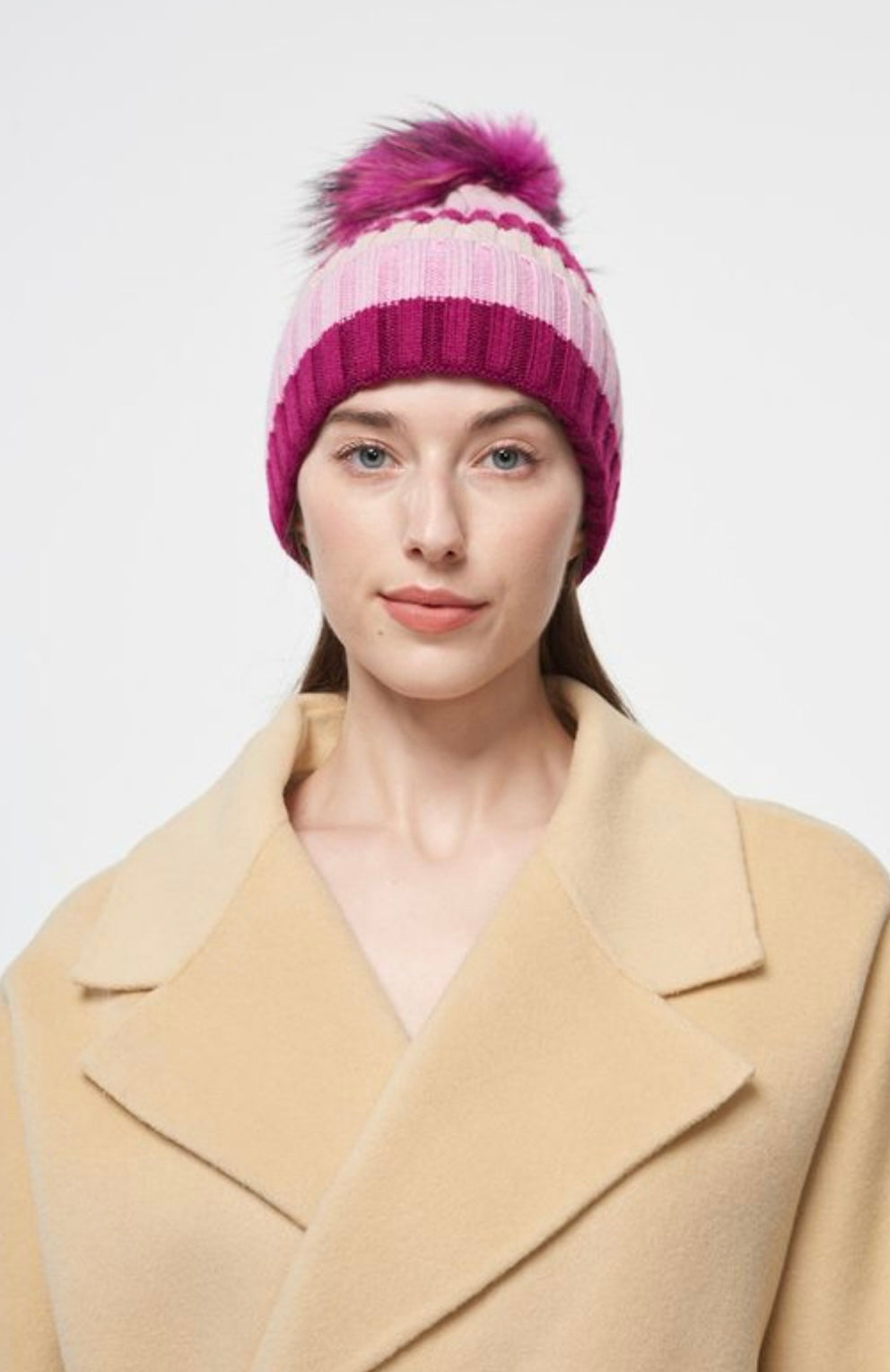 Cashmere Striped Pom Pom Hat