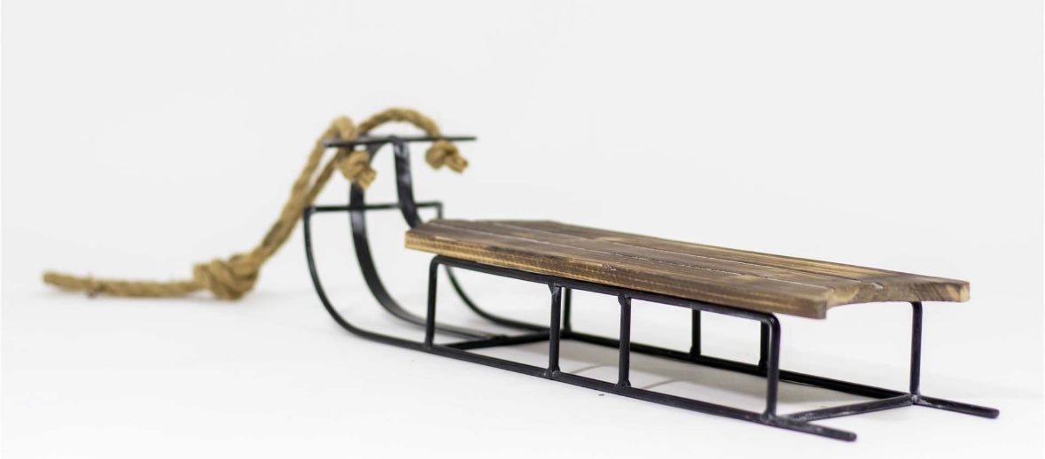 Wooden Brown Sled Decor w/Rope