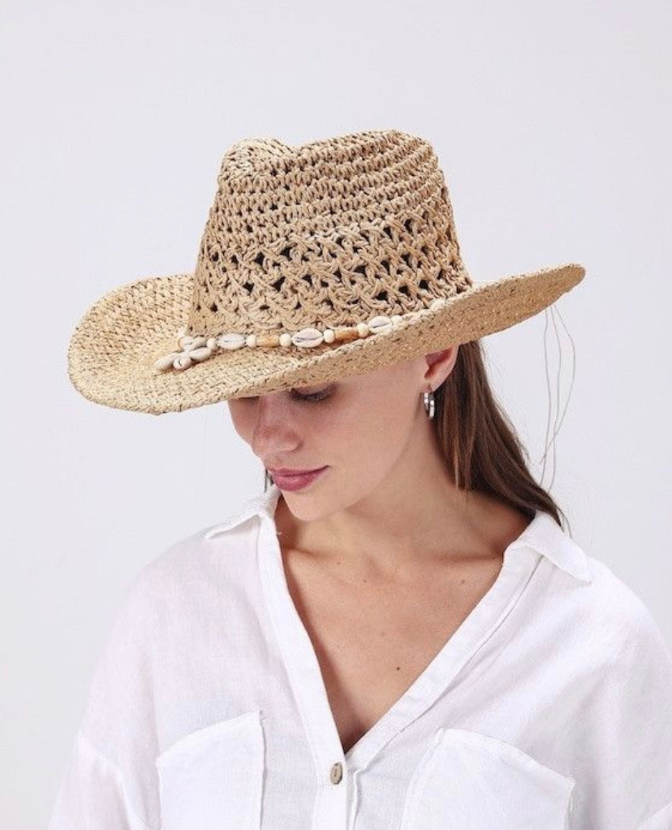 Beige Straw Cowboy Sun Hat