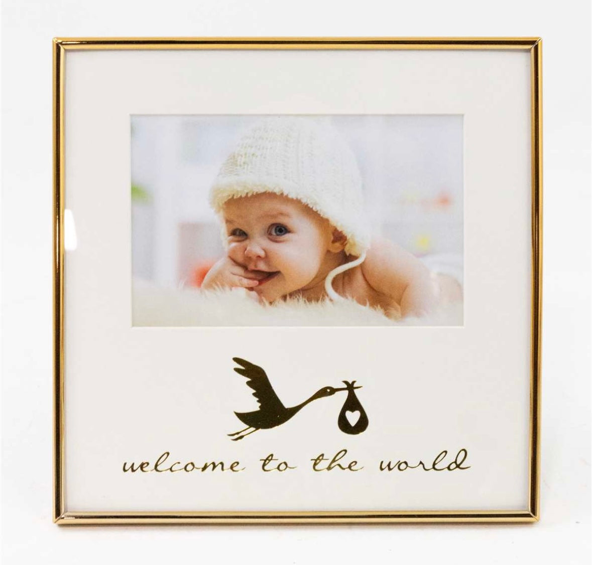 Gold Stork Welcome Baby Frame