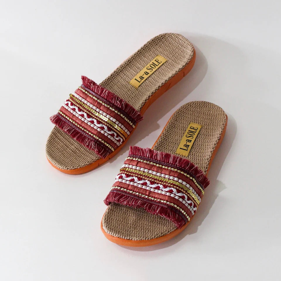 Red Boho Slides