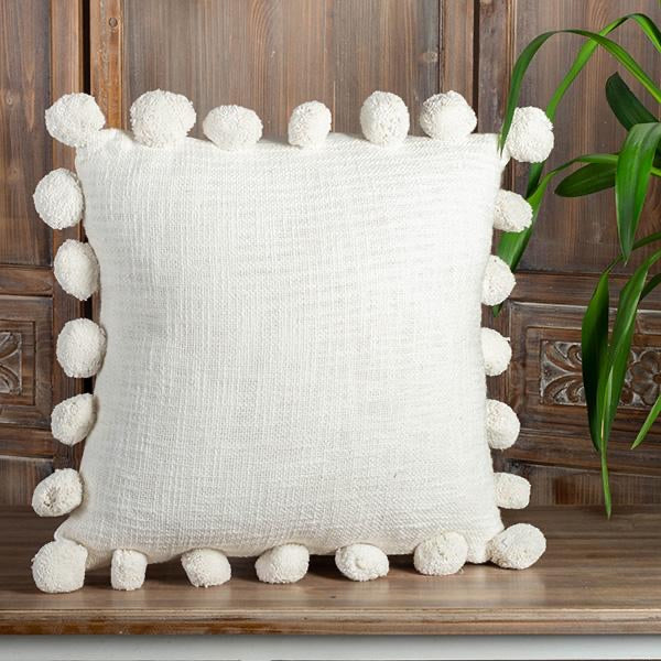 White Pom Pom Cushion