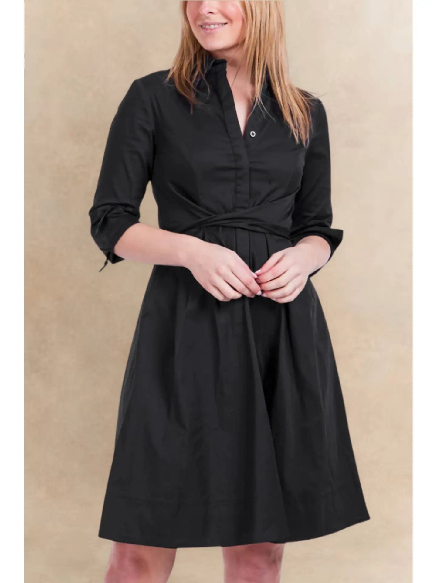 Tessa Shirt Dress 3/4 Sleeve/Black