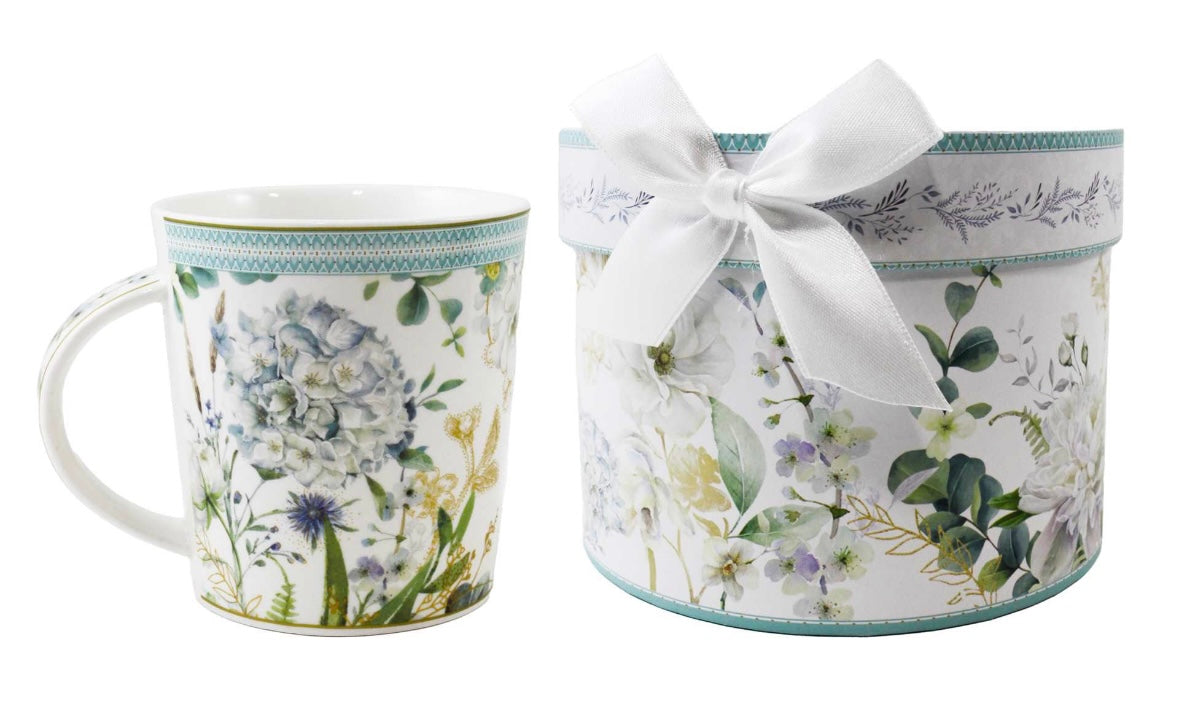 White & Blue Floral Porcelain Mug (+ gift box)