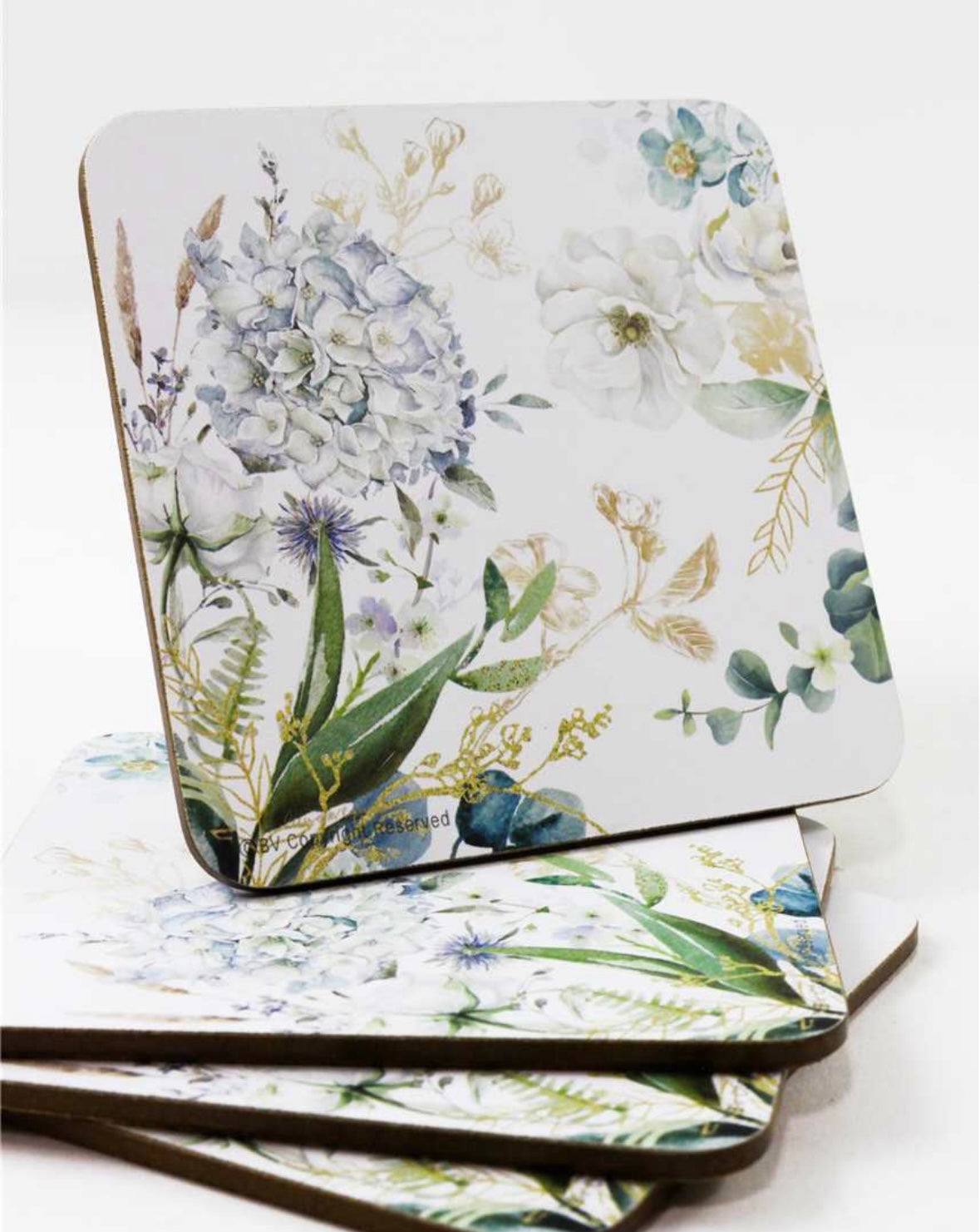 White & Blue Floral Coaster - Set/4