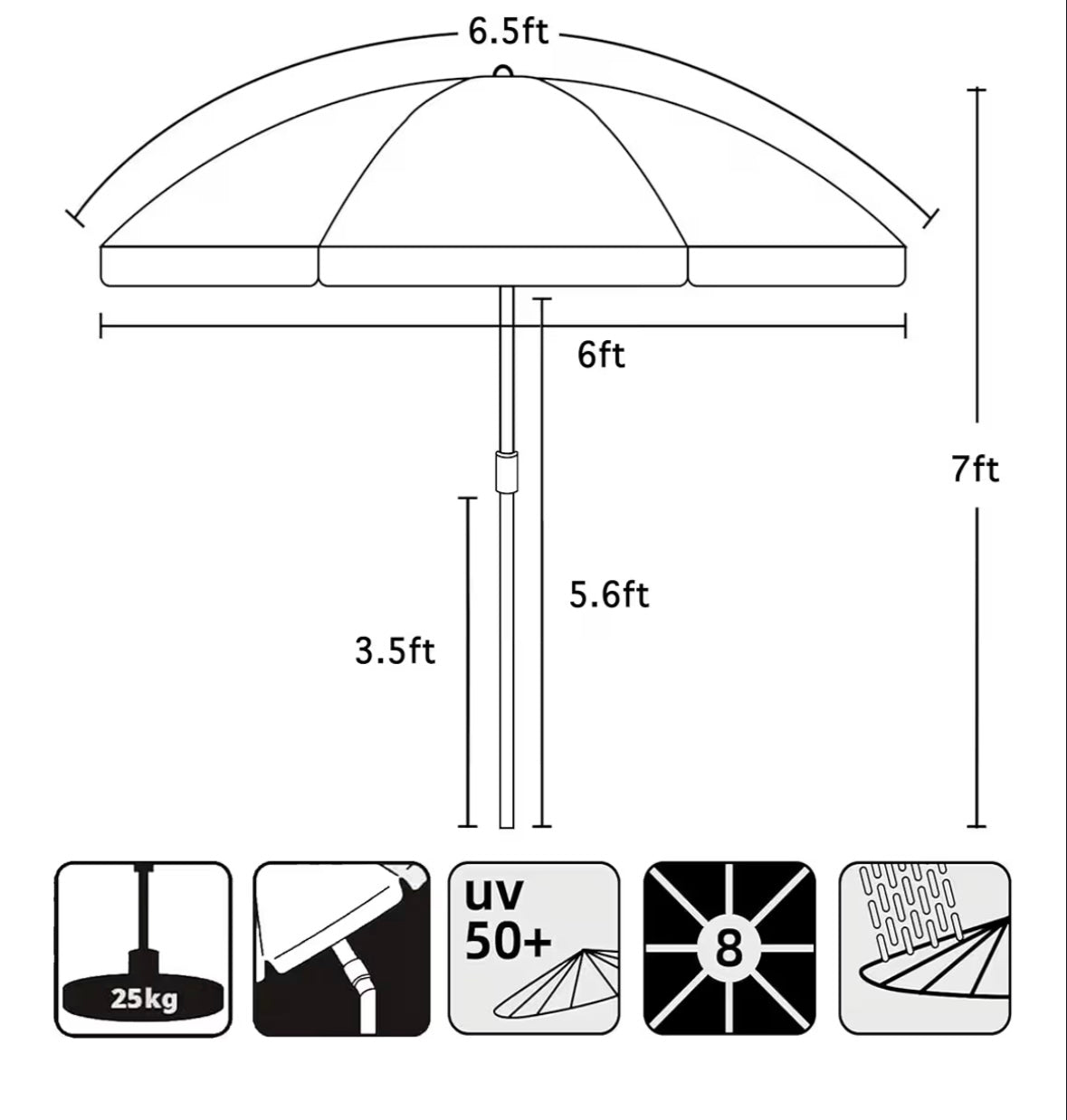 White 6.5 Patio Umbrella/Pick Up Only