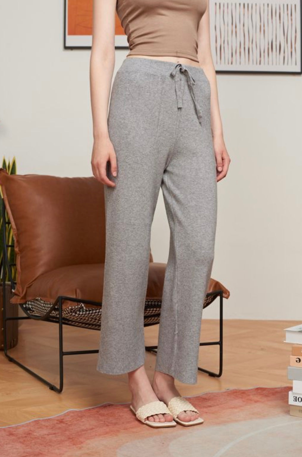 Gracie Cropped Lounge Pant Grey - One Size