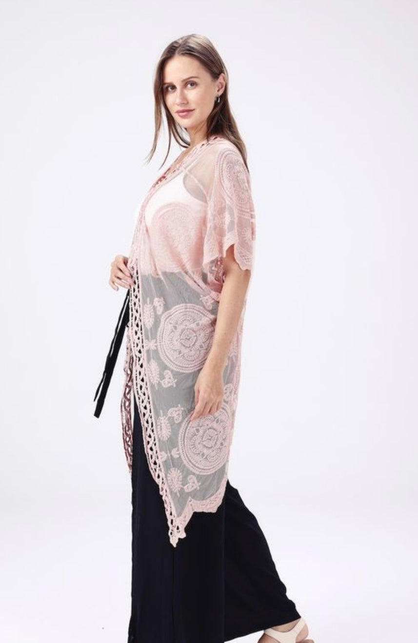 Pink Lace Kimono - One Size