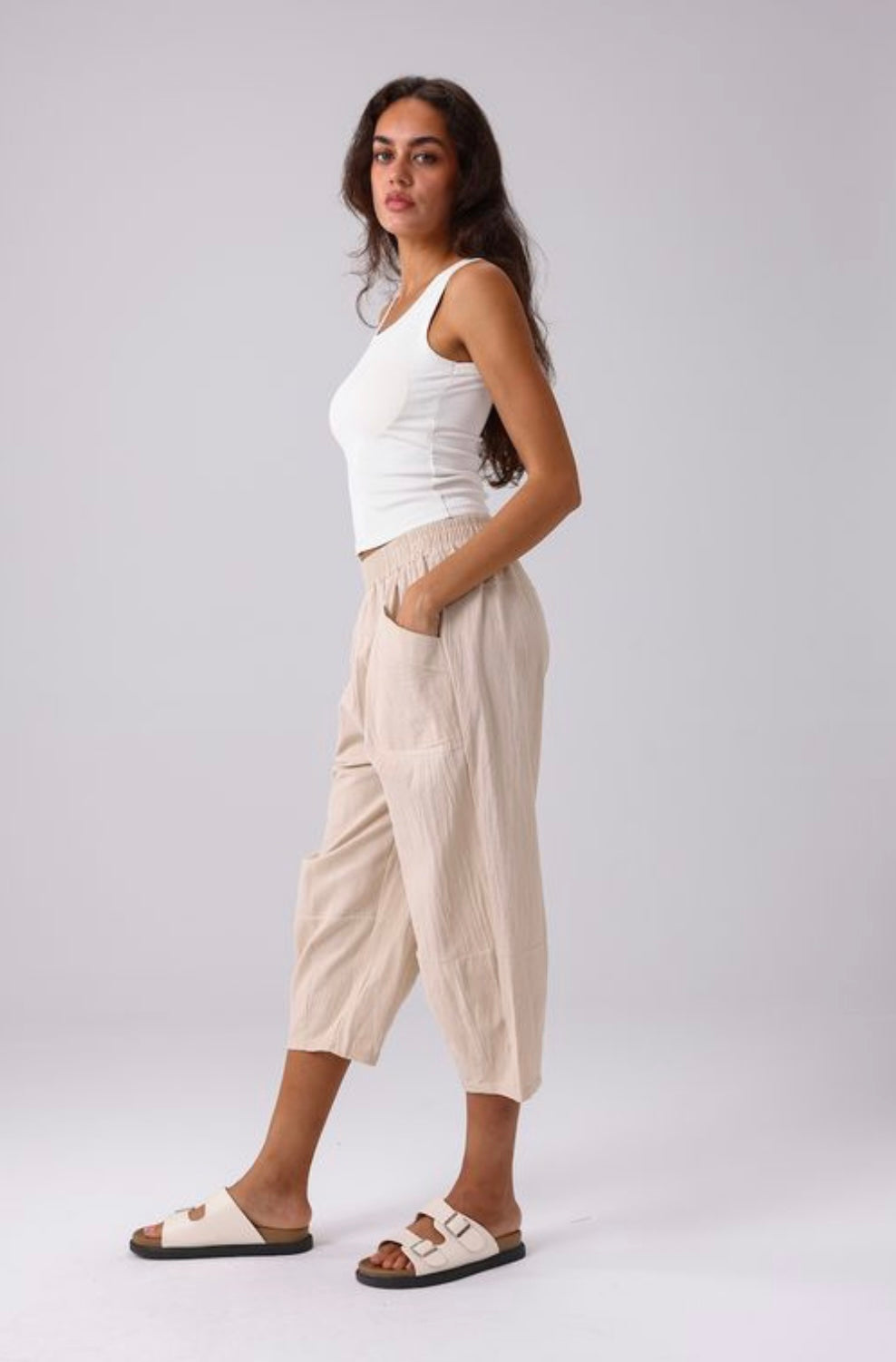 Beige Cropped Pant One Size