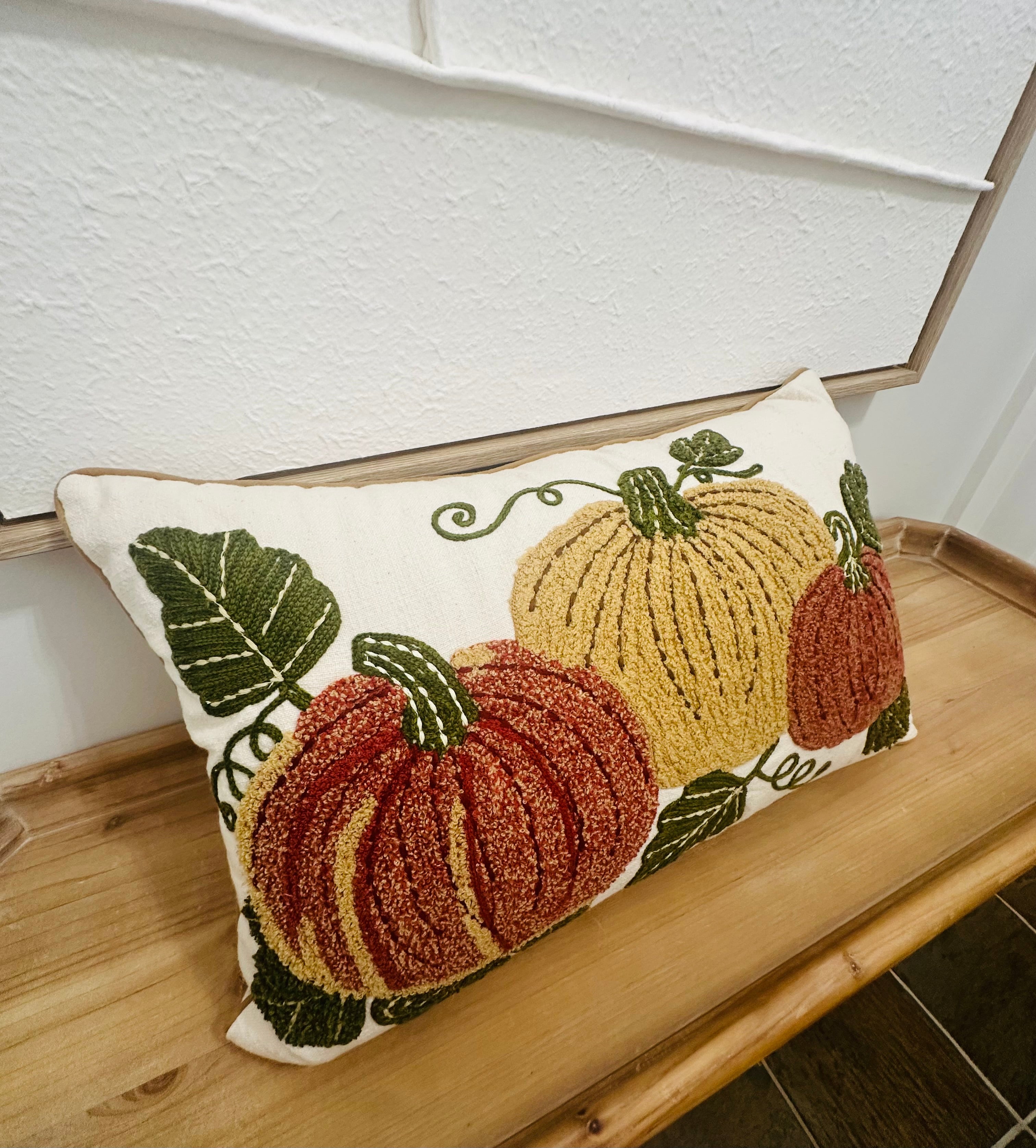 Embroidered Fall Pumpkin Lumbar Pillow