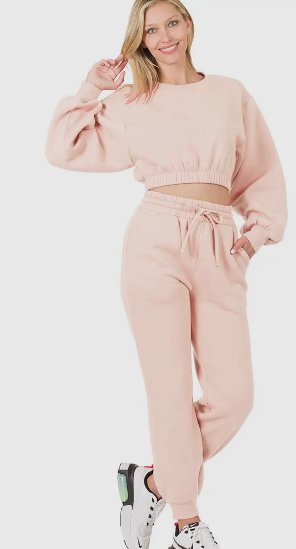 Cropped Pullover & Jogger Set/Peach