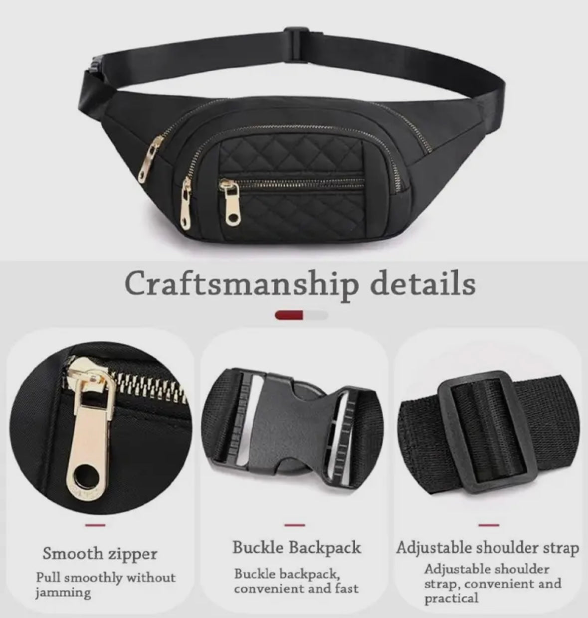 Quilted Multi Pocket Waist Belt Bag