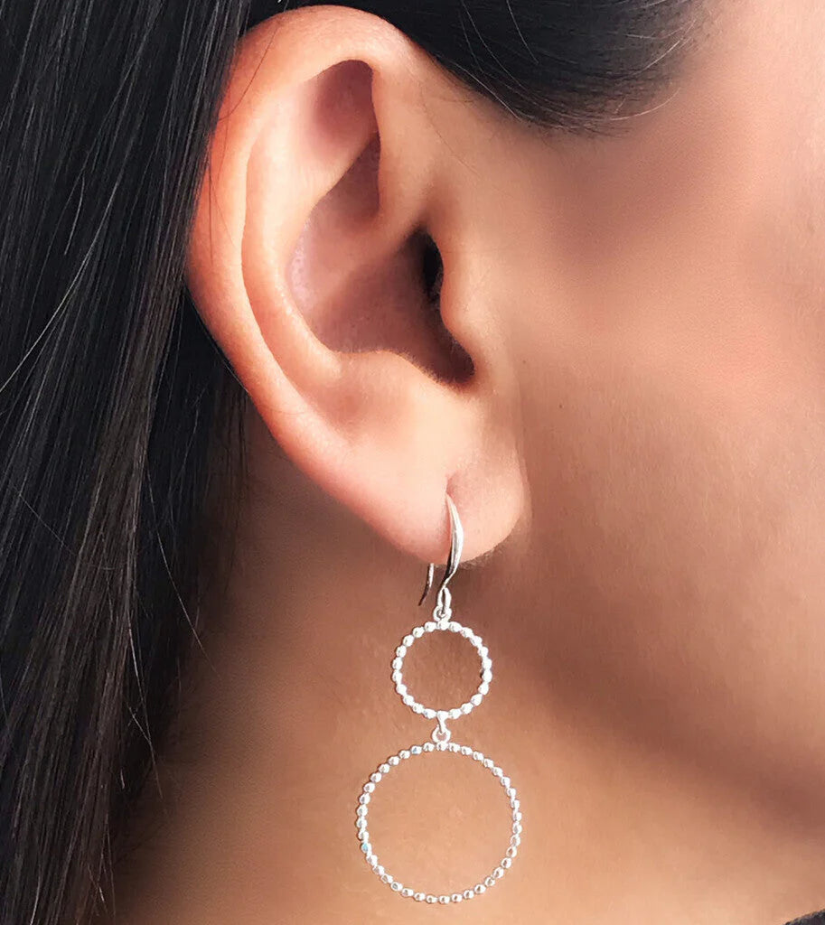 Dangling Earrings Circle Design - Silver