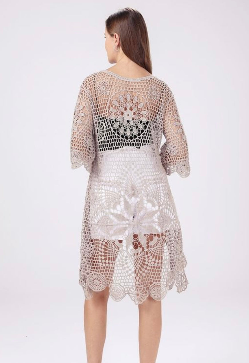 Taupe Crochet Kimono - One Size