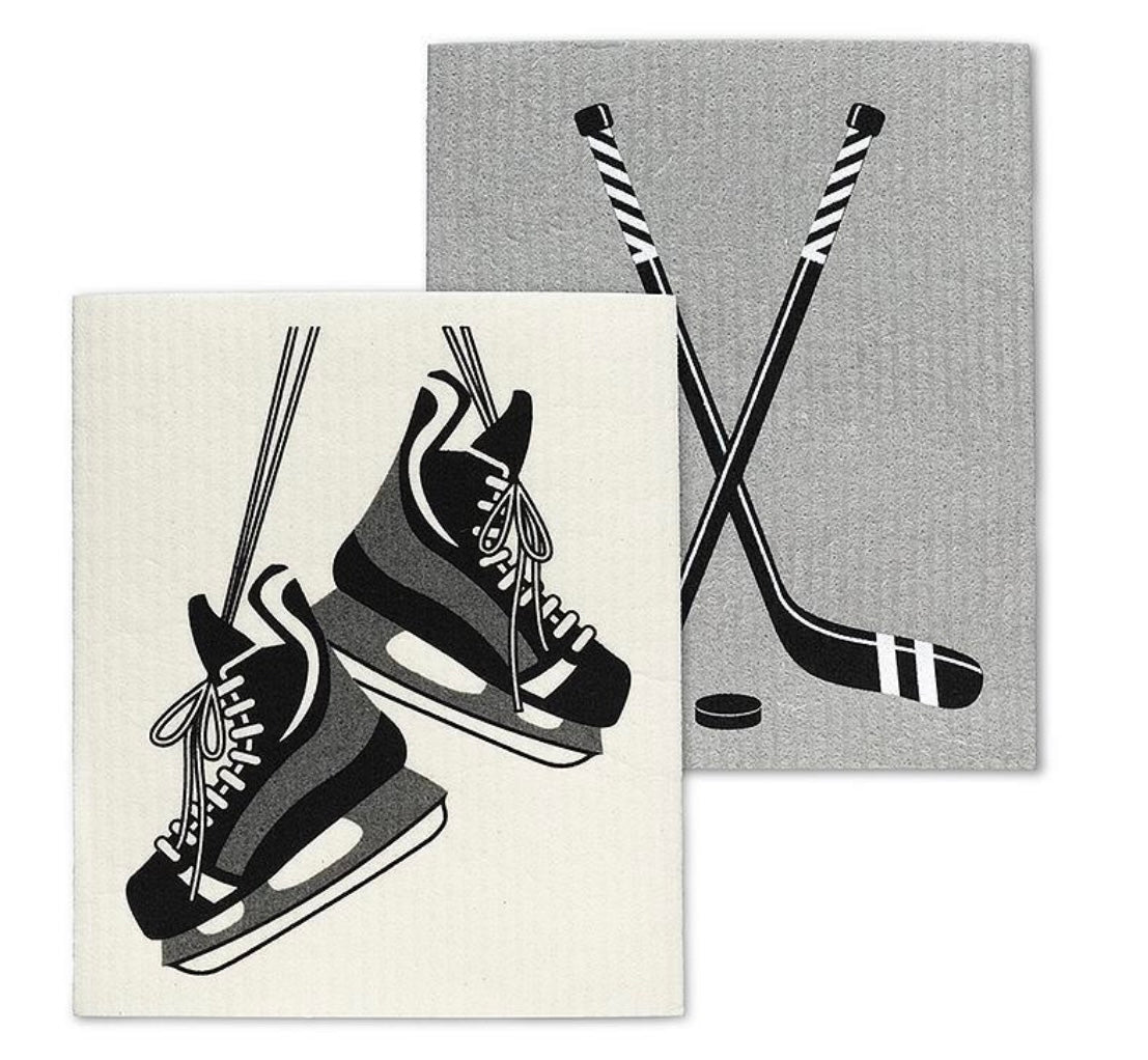 Hockey Skates & Sticks Dishcloth Set/2