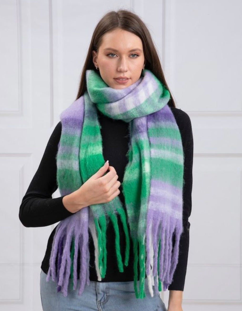 Lavender & Green Winter Scarf