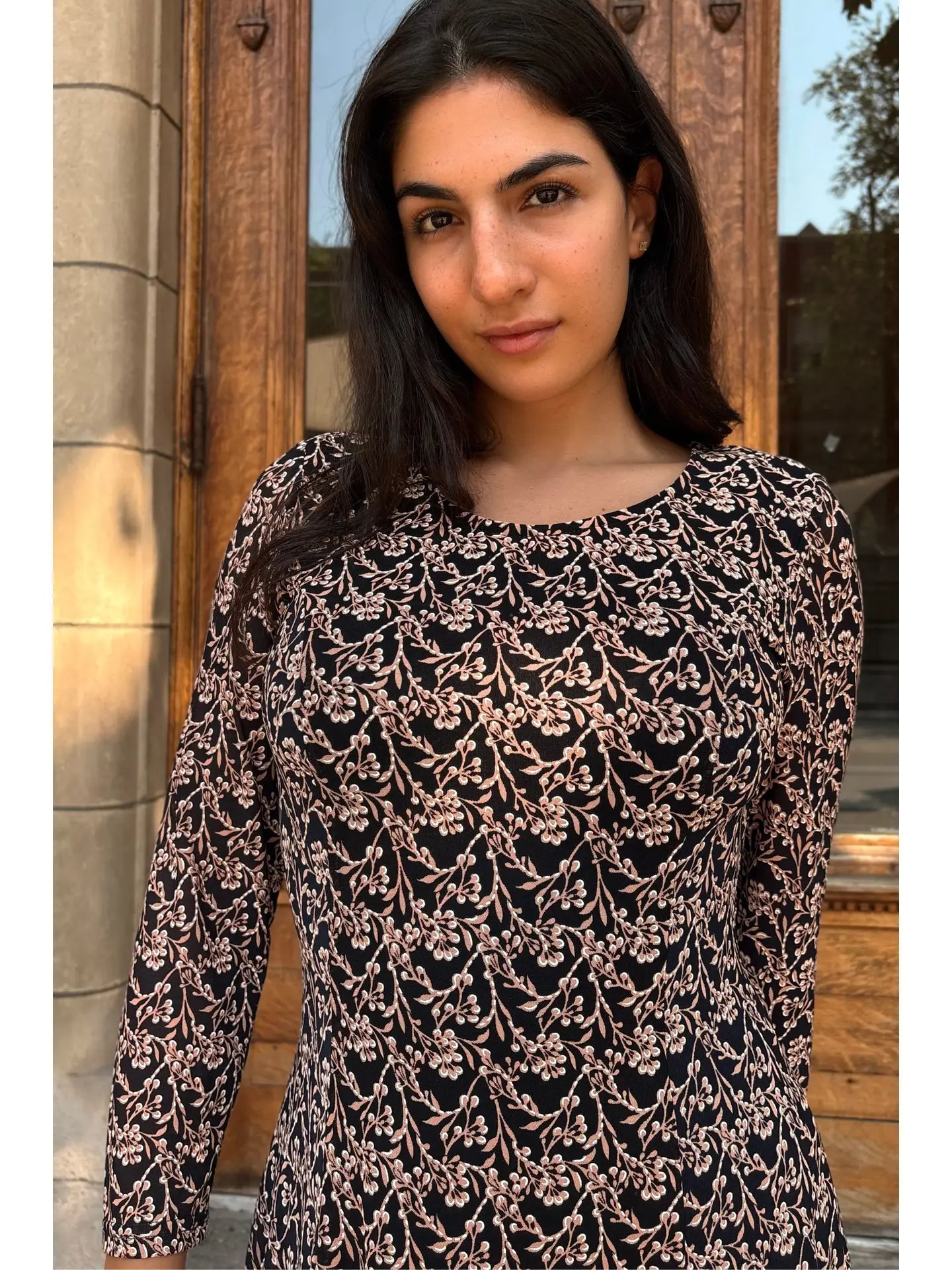 Audrey Black Dress Beige Floral