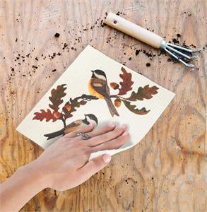 Chickadees & Oak Leaves Swedish Dish Cloth