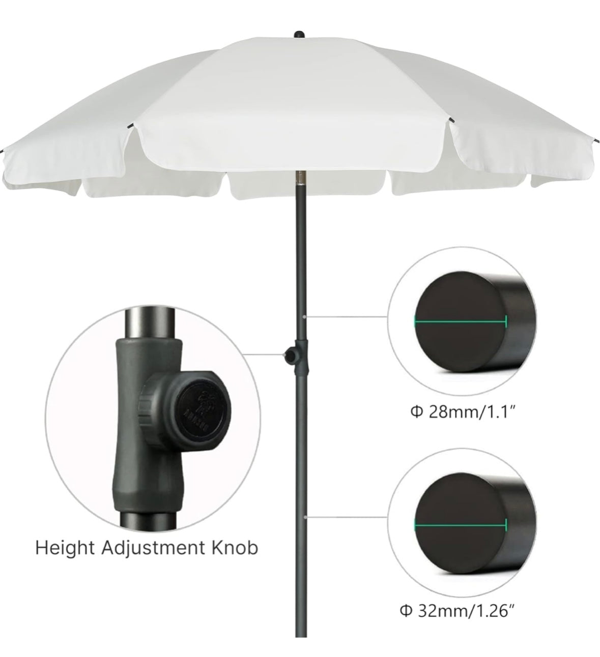 White 6.5 Patio Umbrella/Pick Up Only