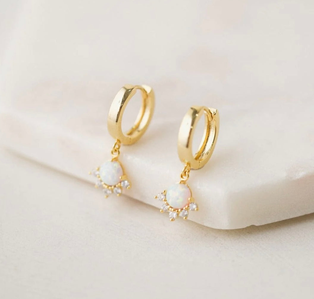 Juno Huggie Drop Hoop Earrings Gold/Opal