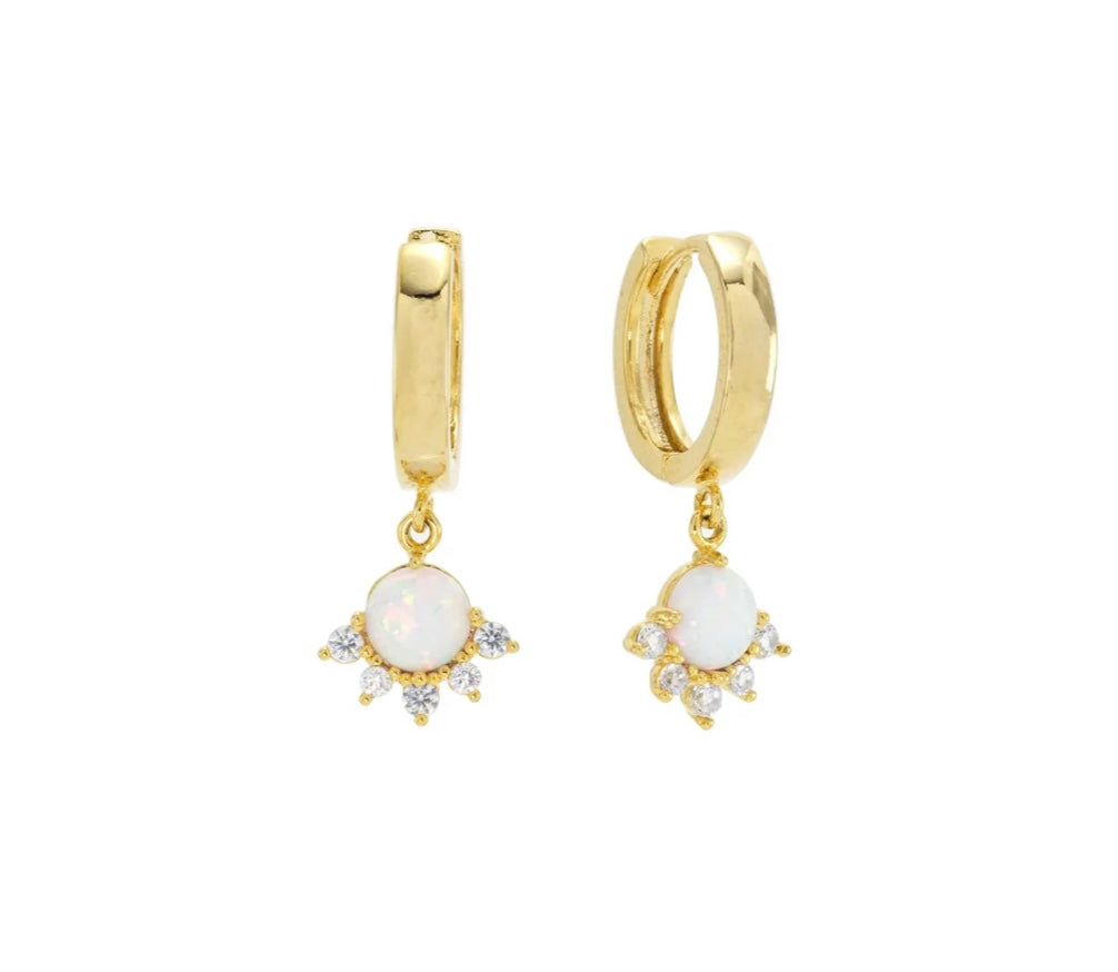 Juno Huggie Drop Hoop Earrings Gold/Opal