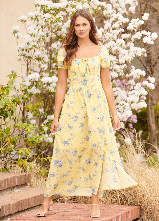 Flora Ruched Dress Yellow