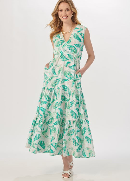 Tropical Palm Print Wrap Dress