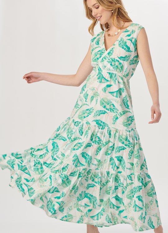 Tropical Palm Print Wrap Dress