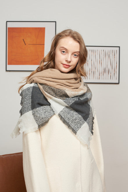 Beige & Dark Grey Blanket Scarf